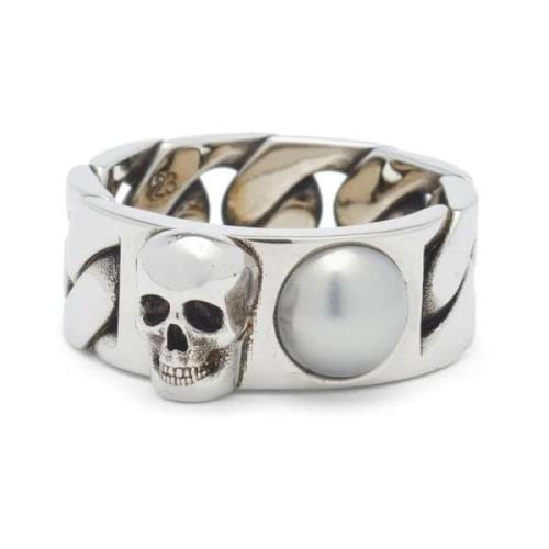 Skull Chain Ring Zilver Logo Alexander McQueen , Gray , Heren