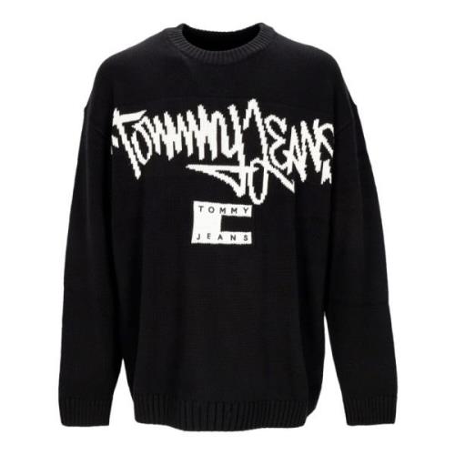 Graffiti Sweater Relaxte Pasvorm Tommy Hilfiger , Black , Heren