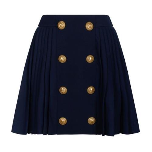 Navy Blue Wool Pleated Miniskirt Balmain , Blue , Dames