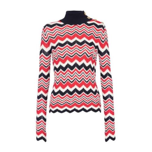 Chevron Gebreide Trui in Rood, Wit, Zwart Balmain , Multicolor , Dames