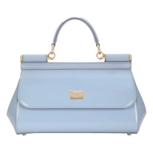 Stijlvolle Sicily Handtas met Logo Patch Dolce & Gabbana , Blue , Dame...