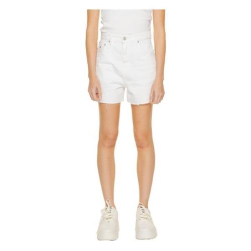 Witte Katoenen Dames Shorts Rits Knoop Tommy Jeans , White , Dames