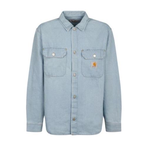 Lichtblauwe Denim Shirt met Logo Patch Carhartt Wip , Blue , Heren