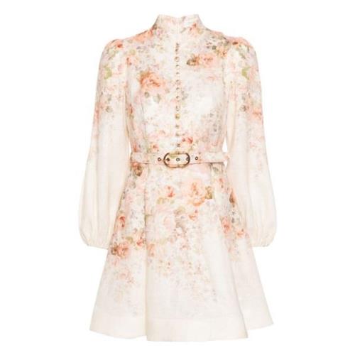 Roze Linnen Jurk met Blouson Mouwen Zimmermann , Pink , Dames