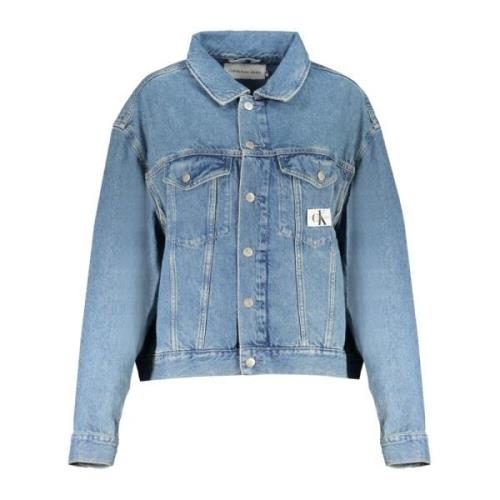 Blauwe Denim Jack Lange Mouw Gewassen Calvin Klein , Blue , Heren