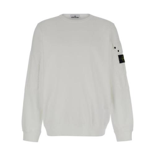 Witte Crewneck Sweater met Logo Zak Stone Island , White , Heren