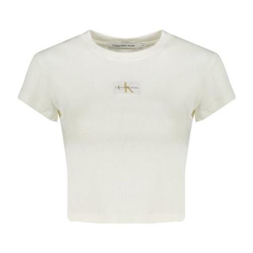 Korte Mouw Logo Geborduurd Wit T-shirt Calvin Klein , White , Dames