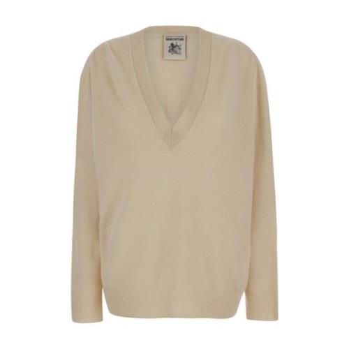 Beige V-Hals Trui Wol Kasjmier Semicouture , Beige , Dames