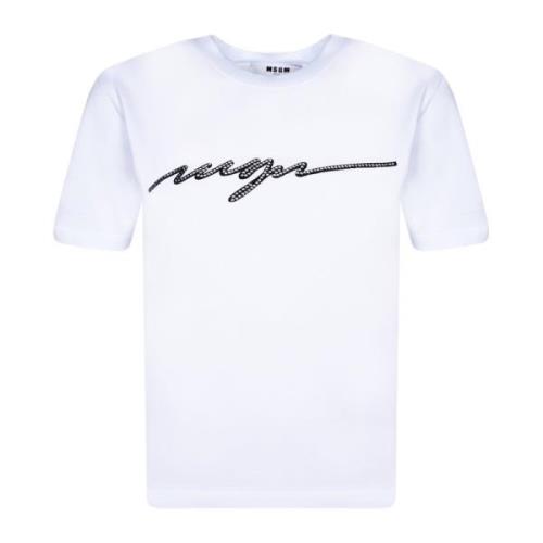 Wit Ronde hals T-shirt Chic Stijl Msgm , White , Dames