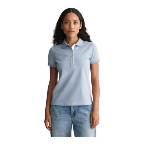 Polo Shirt met Contrast Kraag Gant , Blue , Dames