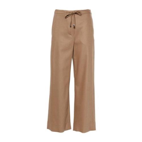 Karamelbruine Wollen Flared Broek Max Mara , Beige , Dames