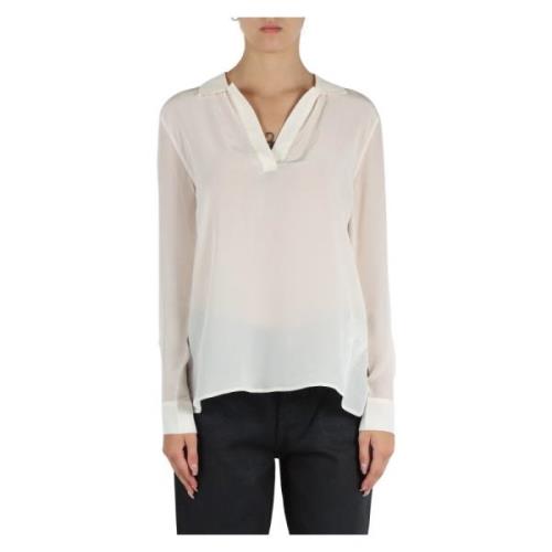 V-hals viscose blouse met logopatch Armani Exchange , White , Dames