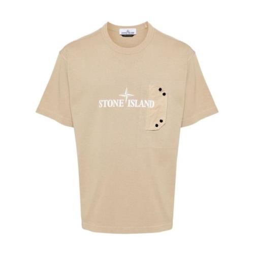 Beige Katoen Logo Print T-shirt Stone Island , Beige , Heren