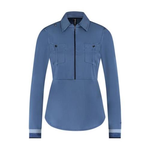 Blauwe Top met Rits Lange Mouw Zip73 , Blue , Dames