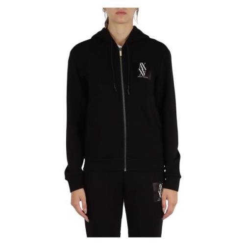 Hoodie met rits in viscosemix Armani Exchange , Black , Dames