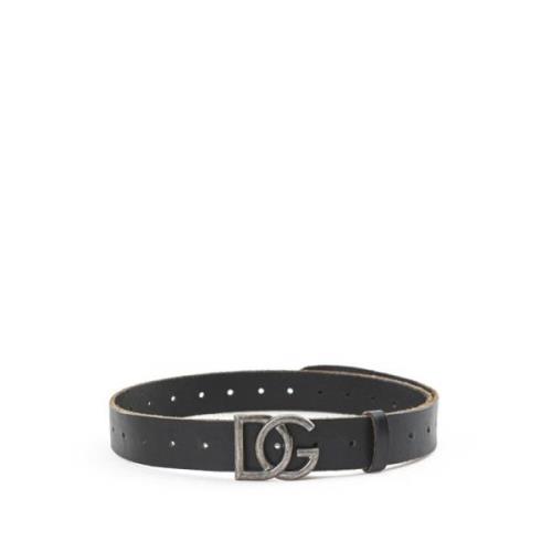 Leren Riem met Logo Dolce & Gabbana , Black , Heren