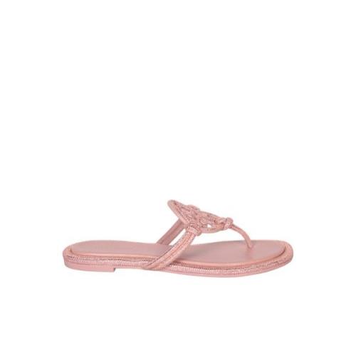 Roze Kristalversierde Leren Sandalen Tory Burch , Pink , Dames