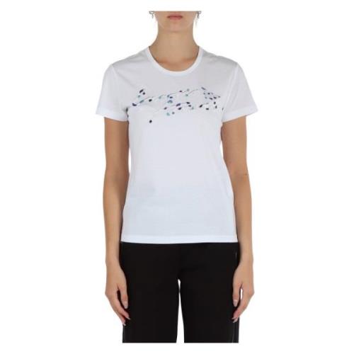 Katoenen Logo Geborduurd T-shirt Emporio Armani , White , Dames