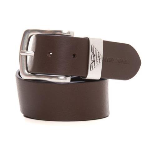 Italiaans Leren Logo Gesp Riem Emporio Armani , Brown , Heren