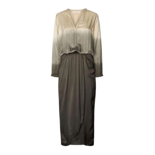 Smock Taille Lange Mouw Jurk Zand Rabens Saloner , Beige , Dames