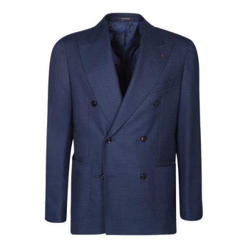 Blauwe Wol Double-Breasted Blazer Tagliatore , Blue , Heren