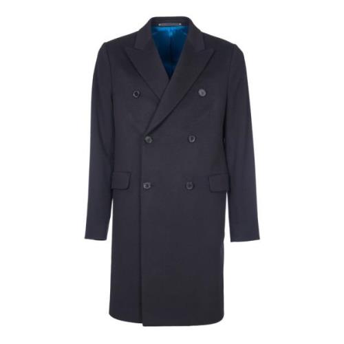 Blauwe Dubbelrijige Wol Kasjmier Jas PS By Paul Smith , Blue , Heren