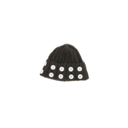 Geribbelde Mohair Beanie Bruine Knopen Chopova Lowena , Brown , Dames