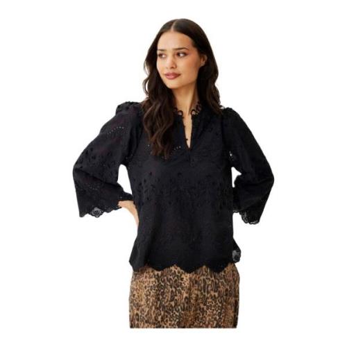 Ester Blouse met Geborduurde Details IN Front , Black , Dames