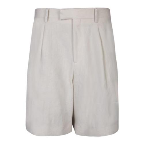 Beige Linnen Geplooide Shorts Lardini , Beige , Heren