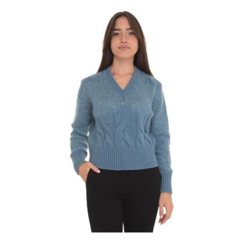 Paillet V-hals Trui Vanisé , Blue , Dames