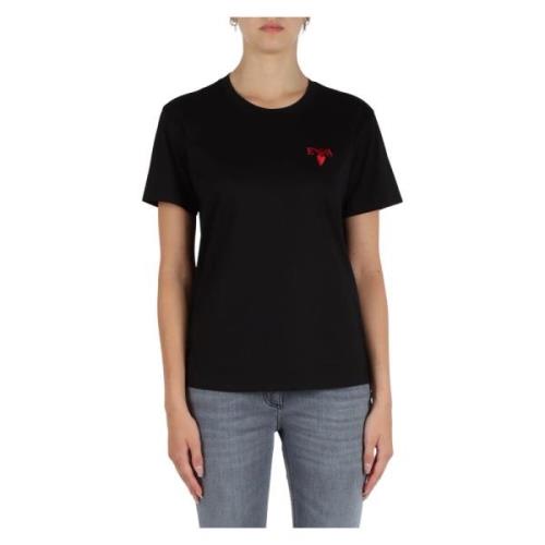 Limited Edition Logo Geborduurd T-shirt Emporio Armani , Black , Dames