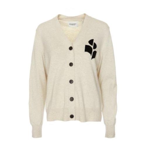 V-hals Cardigan met Logo Embleem Isabel Marant , Beige , Dames