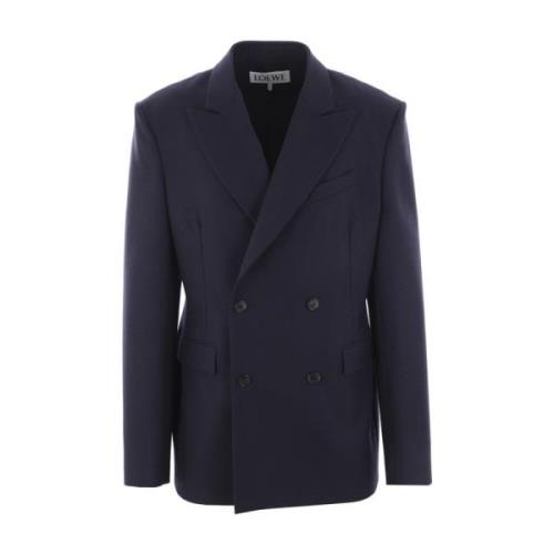 Blauwe Wol Double-Breasted Jas Loewe , Blue , Heren