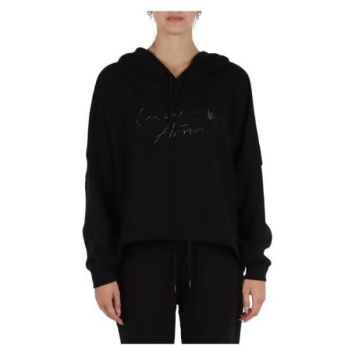 Katoen Logo Sweatshirt Hoodie Emporio Armani , Black , Dames