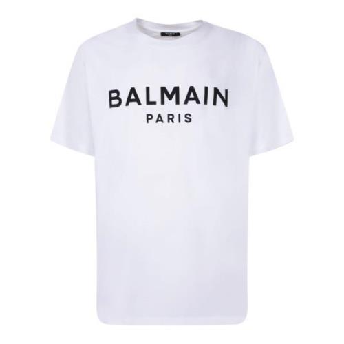 Wit Crew Neck Tee Stijlvol Balmain , White , Heren