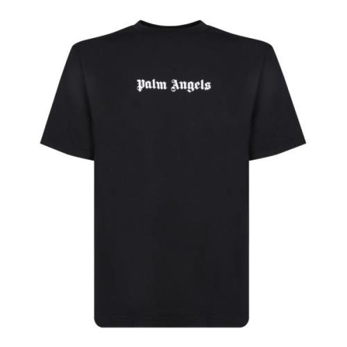 Wit Ronde hals Logo Print T-Shirt Palm Angels , Black , Heren