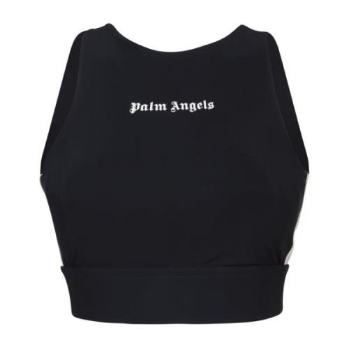 Zwarte Topkleding met Contrasterend Logo Palm Angels , Black , Dames