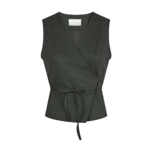 Twill Wrap Waistcoat Neo Noir , Black , Dames