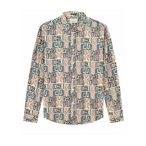 Ribcord Shirt Andrew AOP Lange Mouw Dstrezzed , Beige , Heren