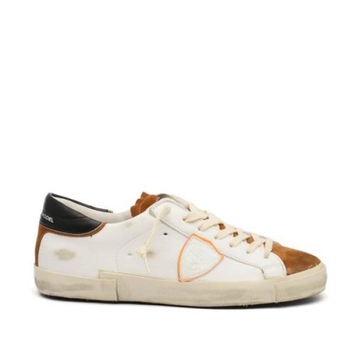 Witte en zwarte leren sneakers Philippe Model , White , Heren