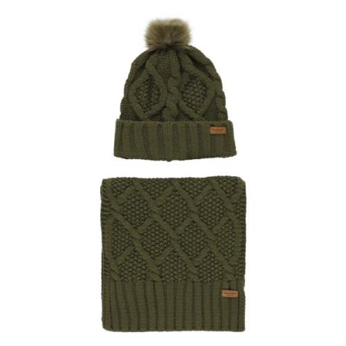 Groene Gebreide Beanie en Sjaal Set Barbour , Green , Dames