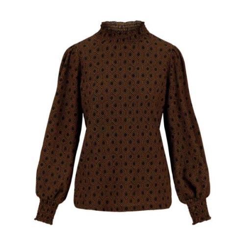 Lange Mouw Top Zwartprint Zusss , Brown , Dames