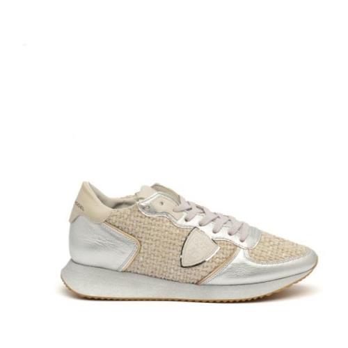 Beige Stoffen Sneakers met Zilveren Details Philippe Model , Beige , D...