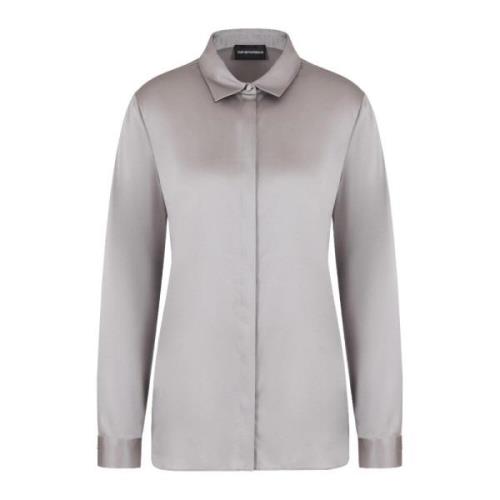 Zijden Satijnen Klassieke Kraag Shirt Emporio Armani , Gray , Dames