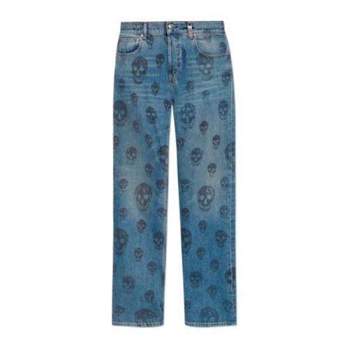 Jeans met bedrukt logo Alexander McQueen , Blue , Heren