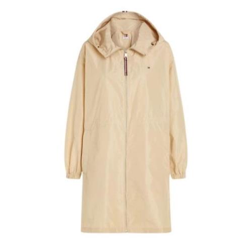 Winddichte Parka met Capuchon en Zakken Tommy Hilfiger , Beige , Dames