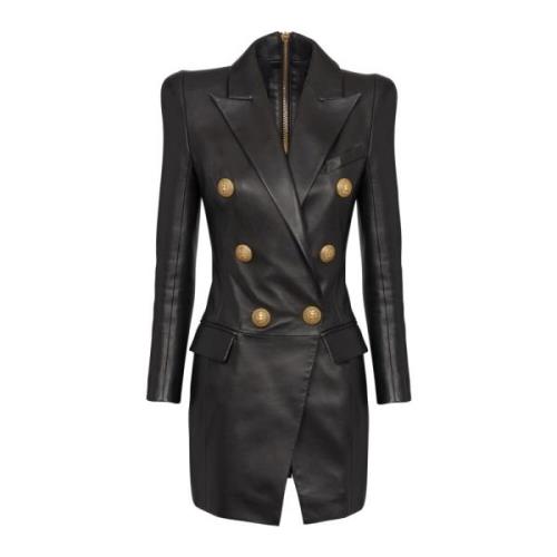 6-knopen leren jurk Balmain , Black , Dames