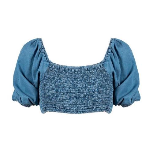 Denim Crop Top met Square Neckline Patrizia Pepe , Blue , Dames