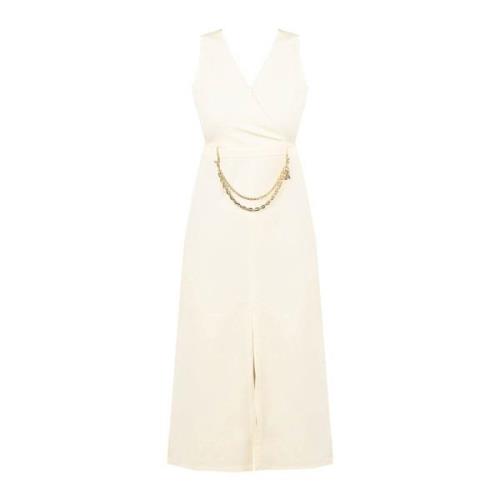 Elegante V-Hals Midi Jurk Patrizia Pepe , Beige , Dames