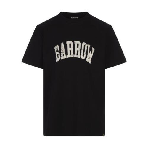 Zwarte Crew Neck T-shirt met Logo Barrow , Black , Heren